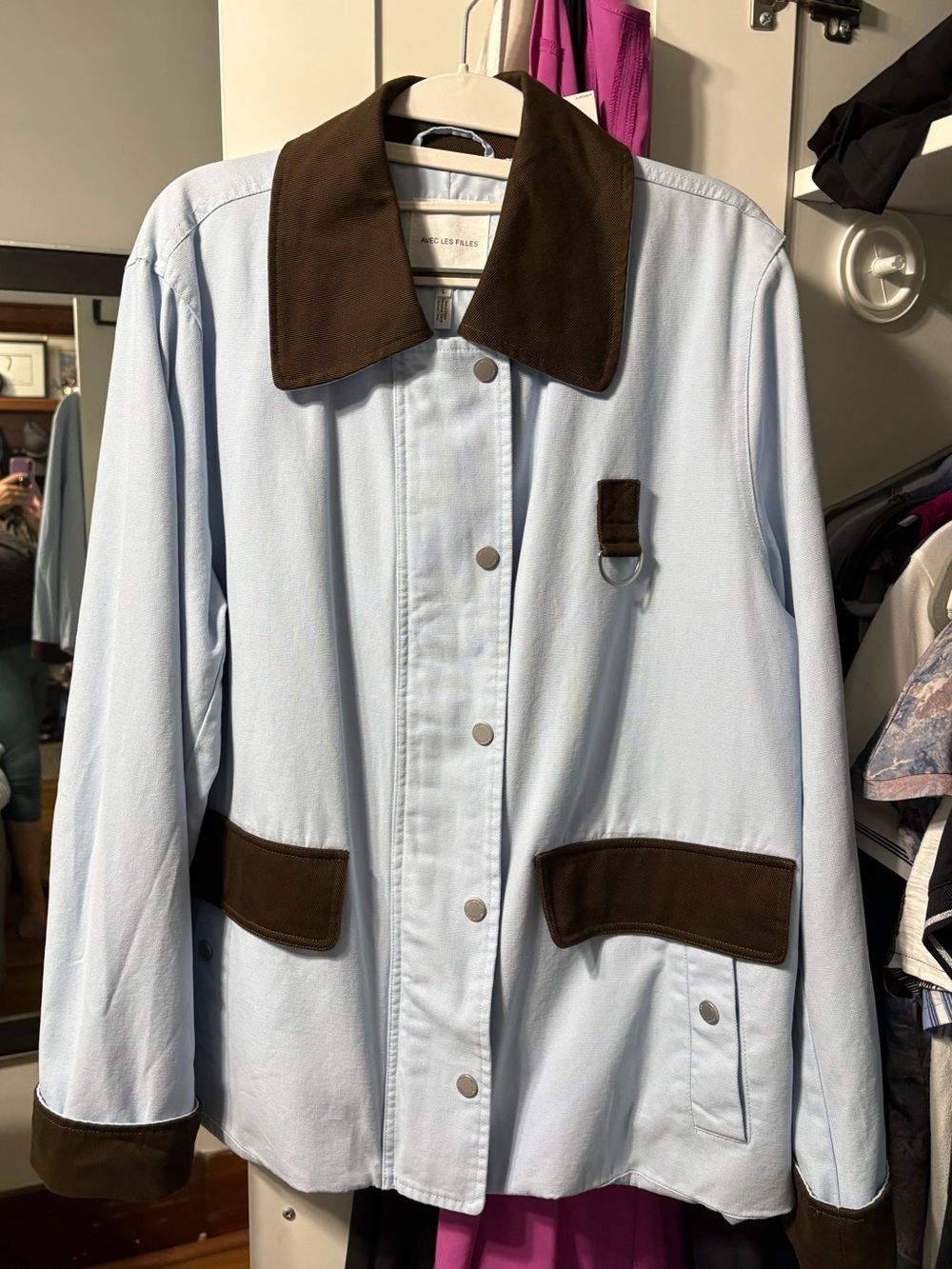 Light Blue and Brown Contrast Collar ladies barn jacket